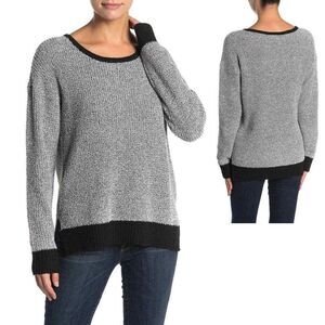 Ady P Marl Boucle Scoop Neck High Low Pullover Sweater Sz Medium Black&White NWT